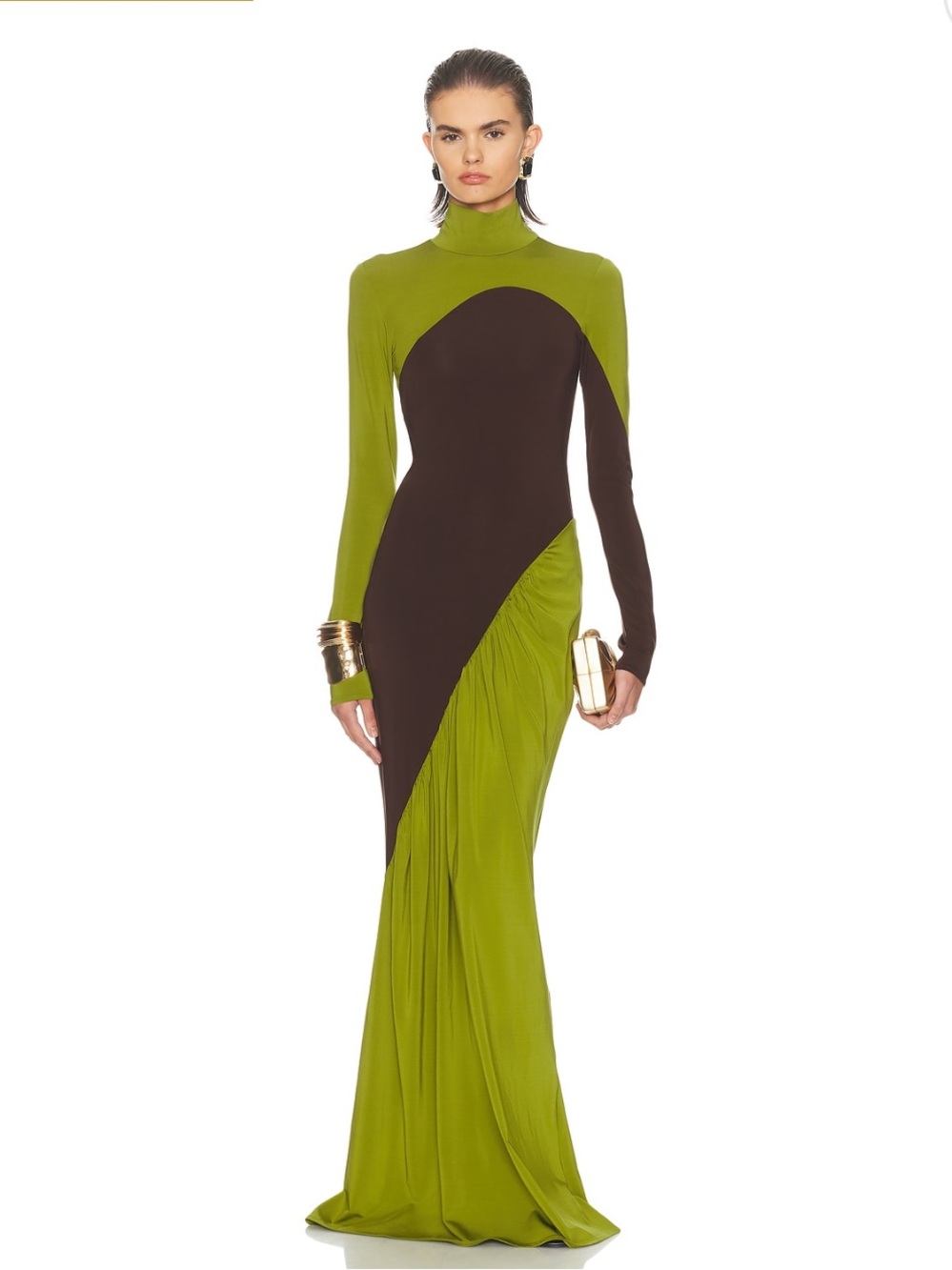 Revolve Two-Tone Olive & Brown Jersey Gown